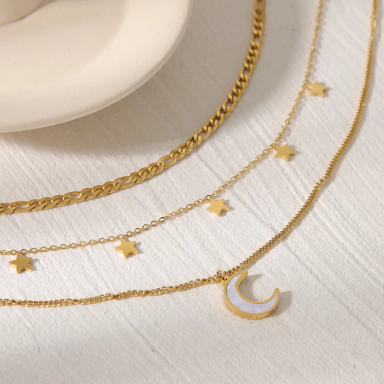 Wholesale-Jewelry-French-Style-Simple-Style-Clouds-Star-Moon-304-Stainless-Steel-18K-Gold-Plated-Jewelry-Set-display-picture-8